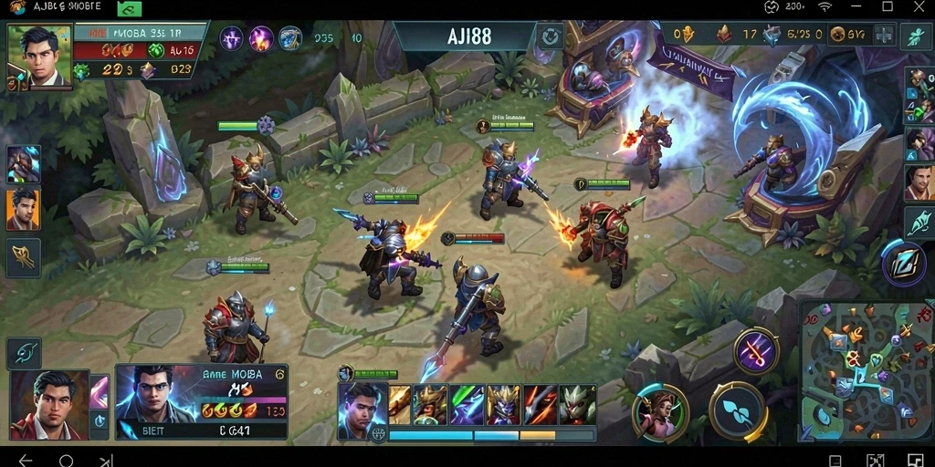 Screenshot gameplay AJR88 menampilkan pertempuran seru di arena MOBA.
