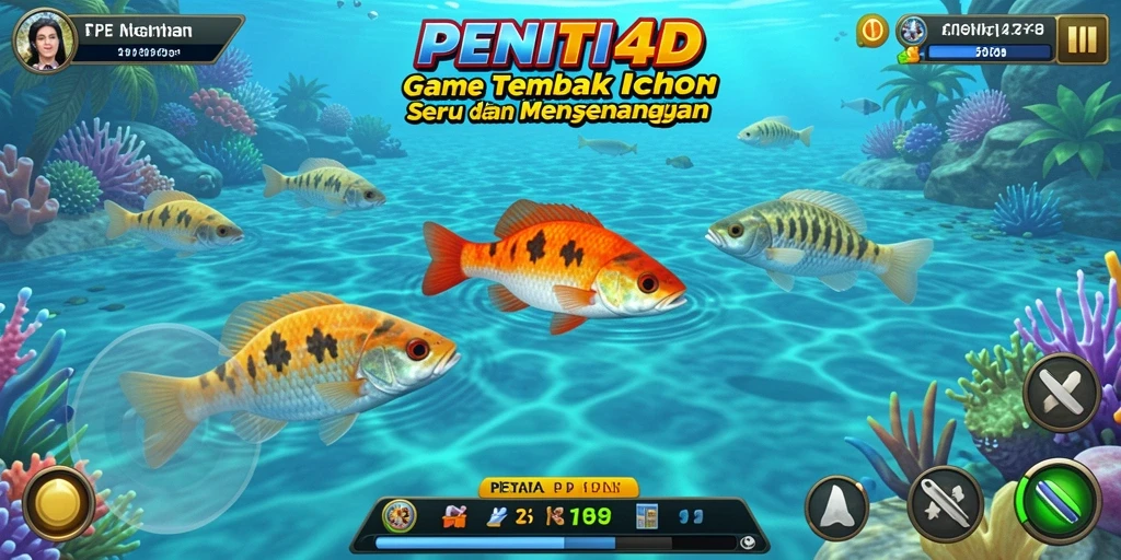 Screenshot gameplay PENITI4D yang menampilkan aksi menembak ikan.