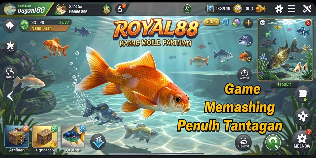 Screenshot gameplay ROYAL88 dengan berbagai ikan menunggu untuk ditangkap.