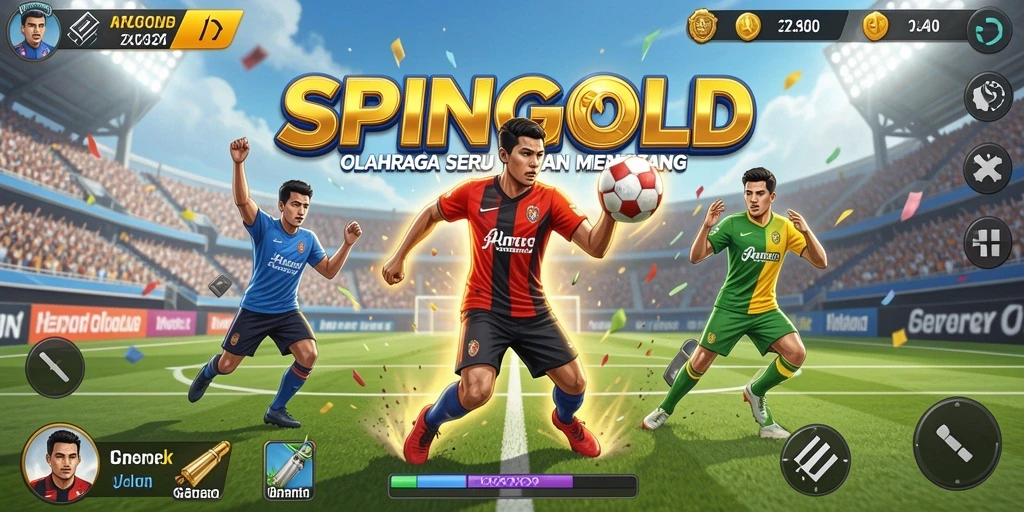 Tampilan gameplay seru dari SPINGOLD yang menampilkan berbagai olahraga.