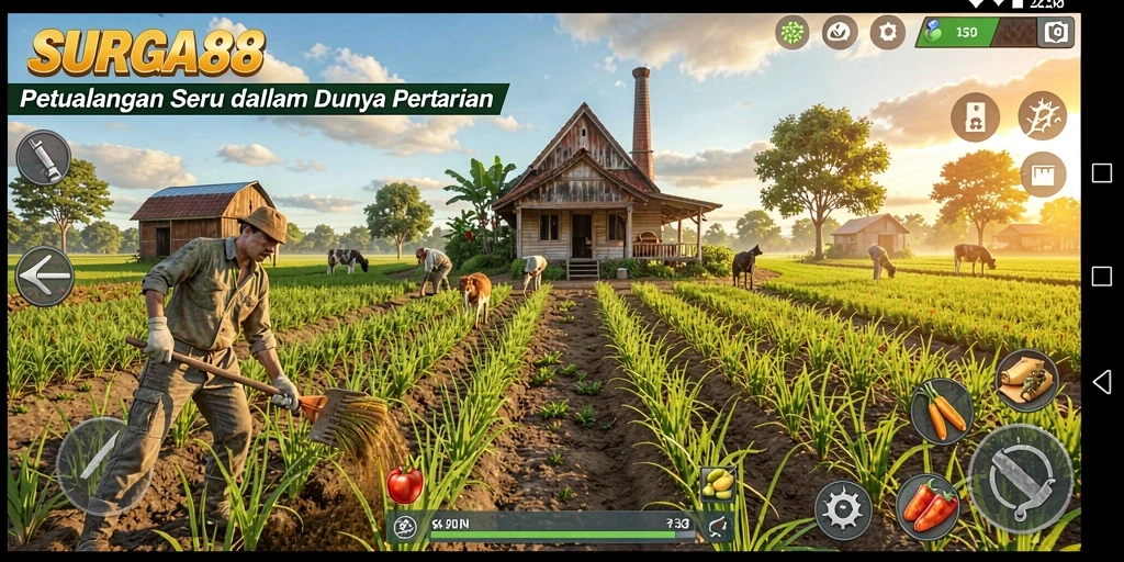 Tampilan gameplay SERU dalam SURGA88 yang menampilkan pertanian yang menawan.
