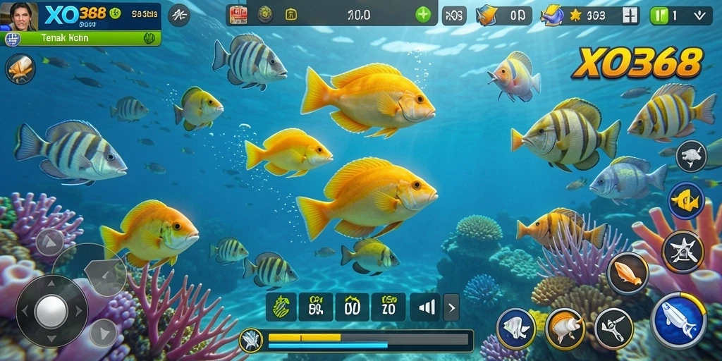 Tampilan gameplay seru dalam <strong>XO368</strong> saat berburu ikan.
